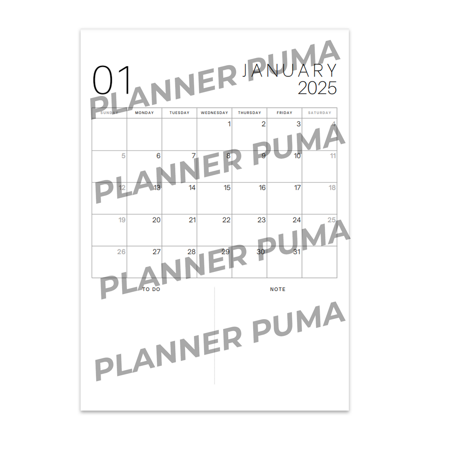 Simple 2025 Printable Calendar (12 Pages)