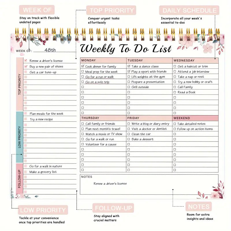 Weekly Desk Task Planner Pad Weekly To-Do