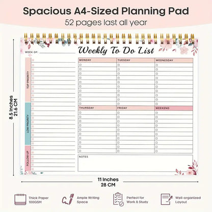 Weekly Desk Task Planner Pad Weekly To-Do