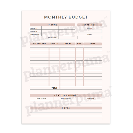 Free Monthly Income & Budget Planner