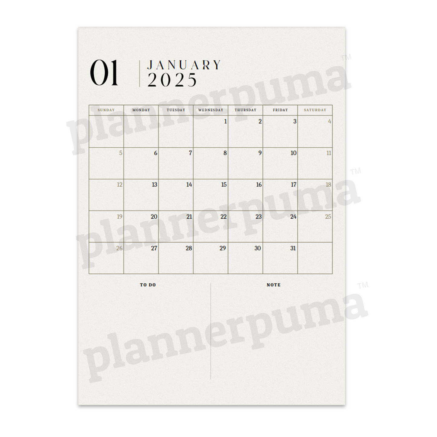 Cream and Black Classic Vintage 2025 Year Planner A4