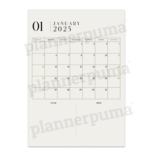 Cream and Black Classic Vintage 2025 Year Planner A4