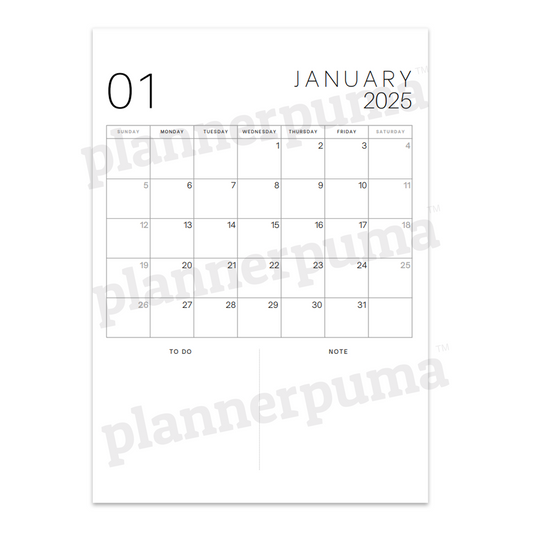 Free Black and White Minimalist 2025 Year Printable Calendar