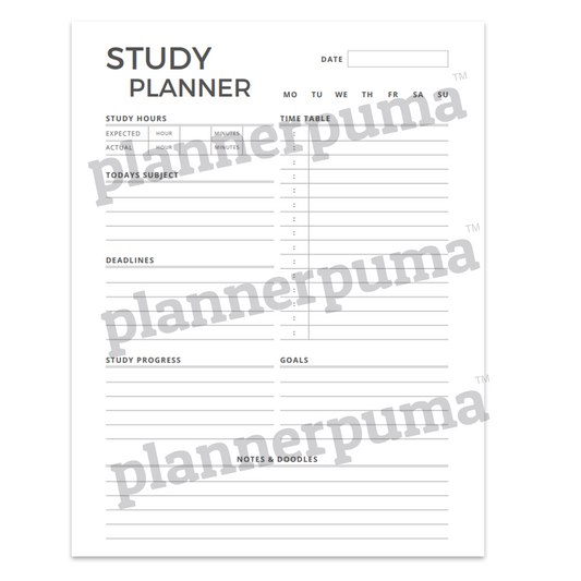 Printable Study Planner for High School & College